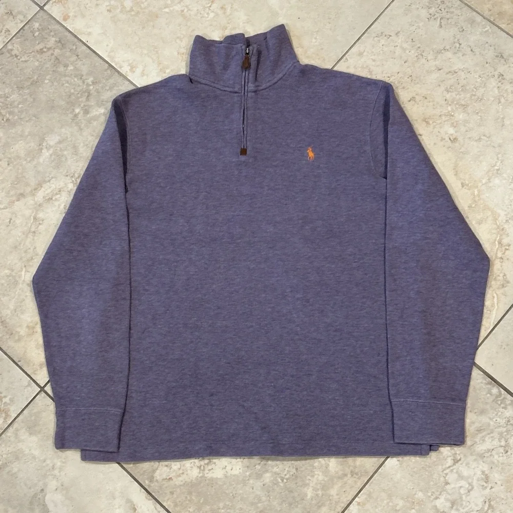 Polo Ralph Lauren 1/4 Zip Sweater Men Large Lavender Cotton Ribbed Pullover Pony